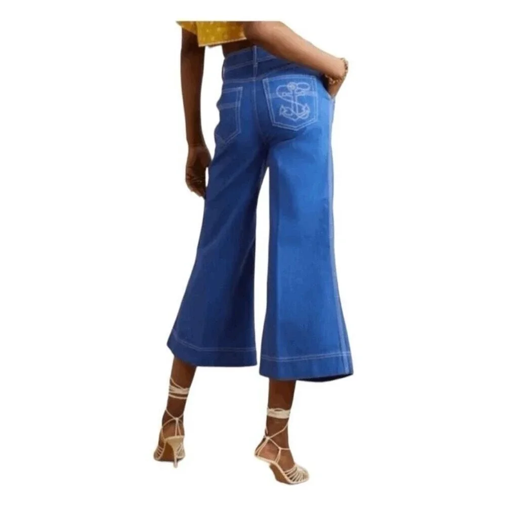 New! Zimmermann Jeans Sailor Pants Regatta Blue Denim Tide Cropped Flare 26